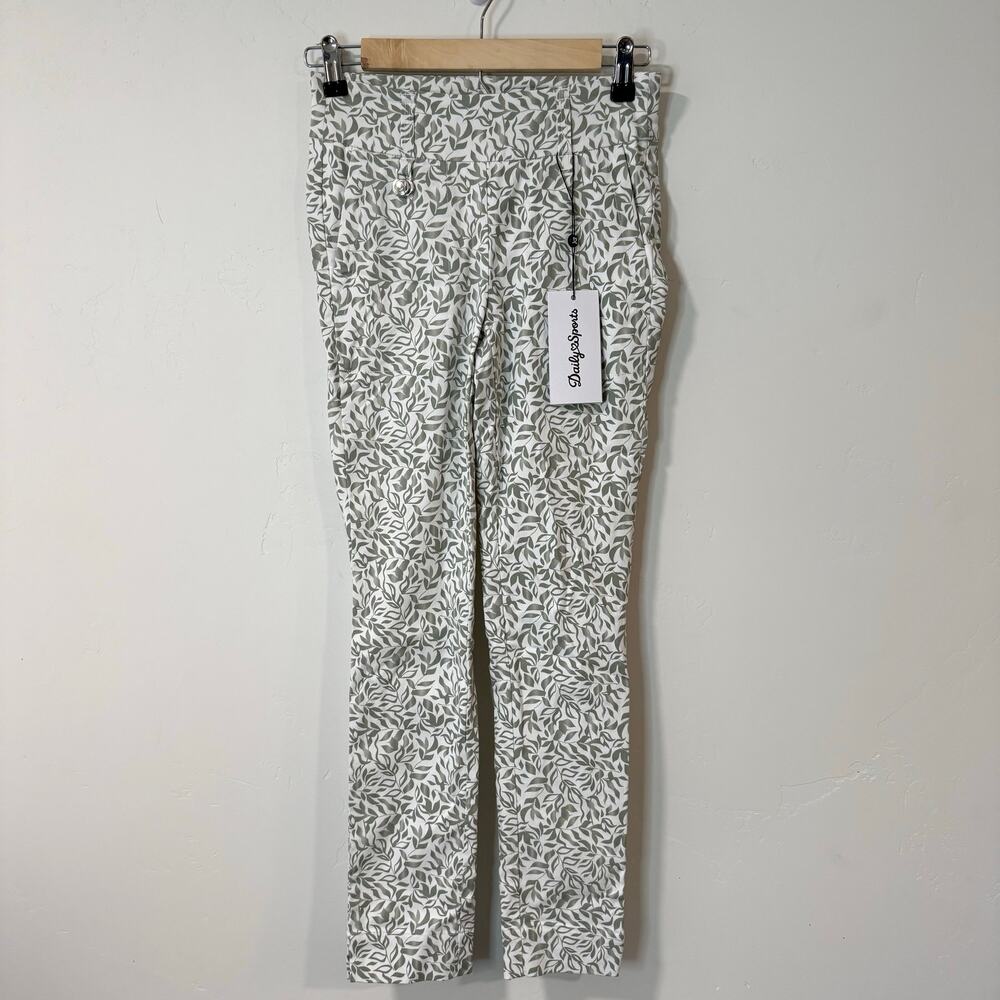 Daily Sports Women's Print Magic Pants Golf 7/8 Stretch Green White Leaf 2 NEW